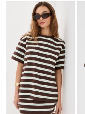 Le Bop Caroline Striped Tee w/flaw Chocolate/Ivory/Mint Medium